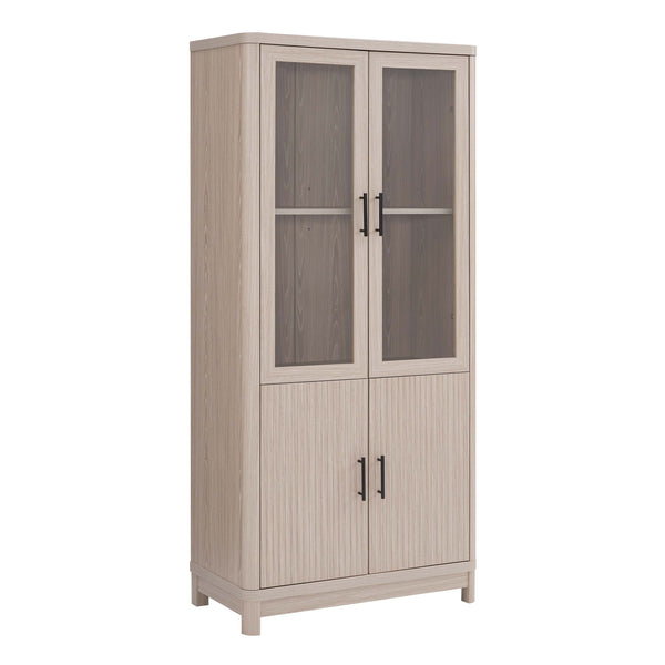 English Elm Jodie Elegant 31" Bookcase Cabinet with 6 Adjustable Shelves, Glass Display Doors & Metal Handles Oak B365P397896