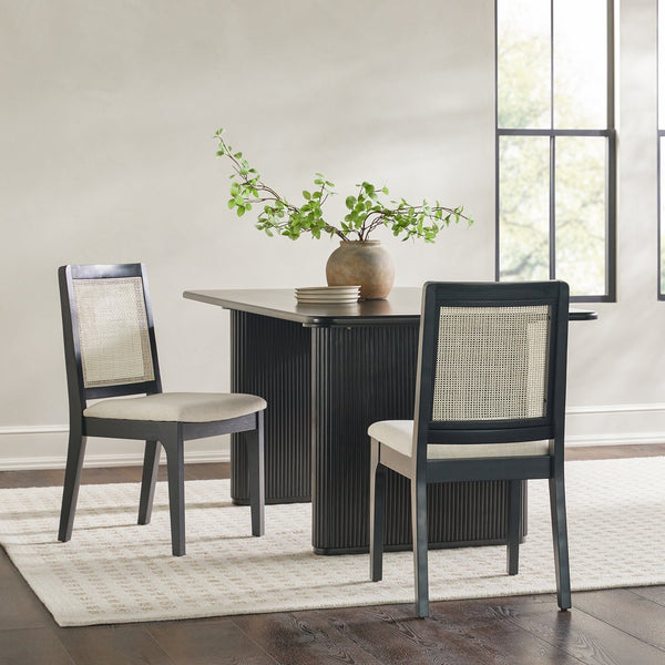 English Elm Walker Edison - Modern Solid Wood Dining Chair Set of 2 with Rattan Back, Black Finish, Woven Seat, Stable Levelers B185P169227