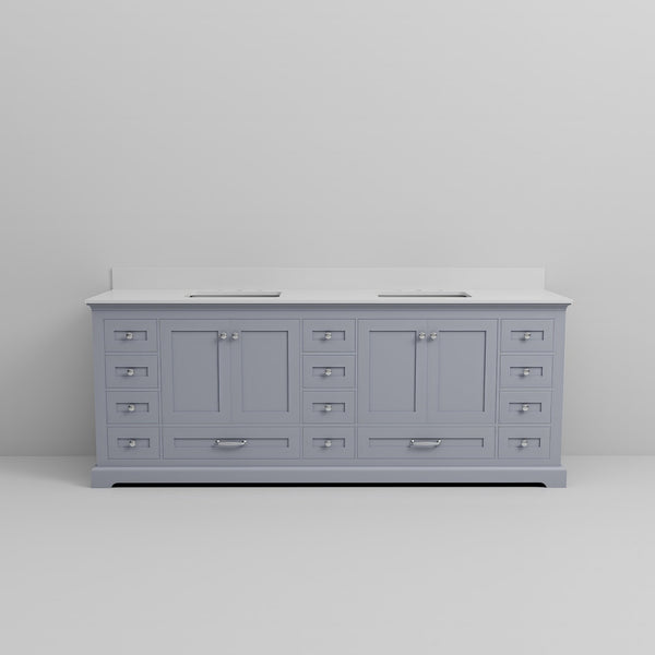 English Elm Dark Grey Double Bath Vanity 84 in W x 22 in D with Cultured Marble Top, Soft-Close Drawers, Storage B2731P258428