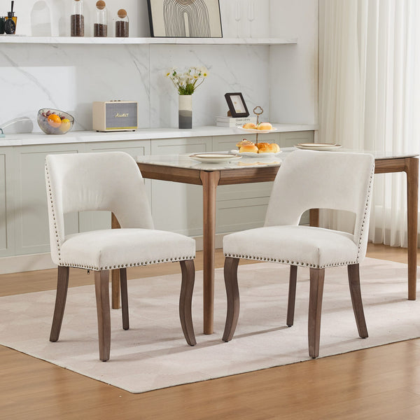 English Elm Wooden Modern Fabric Dining Chairs Set of 2 with Dual-Rebound Cushion & Curved Solid Wood Legs for Stylish Comfort Beige W1143P372912