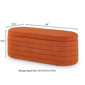 English Elm Modern Boucle Upholstered Oval Bench with Hinged Lid Storage for Bedroom Entryway Orange W2186P193119