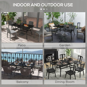English Elm Outsunny Sturdy Steel Outdoor Dining Table For 6, Modern Patio Table With Umbrella Hole, Black Finish W2225P174361-GIGA