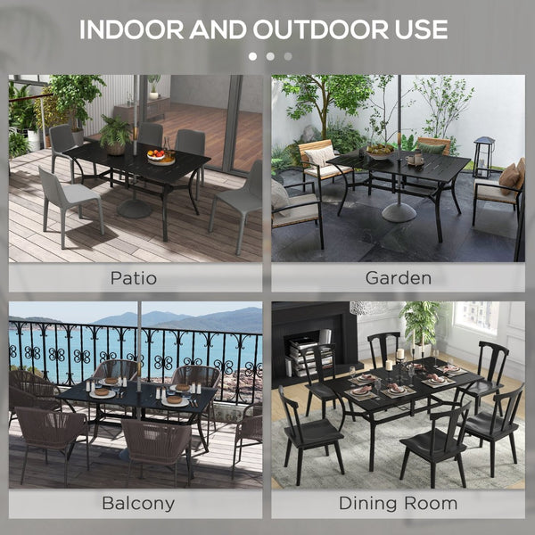 English Elm Outsunny Sturdy Steel Outdoor Dining Table For 6, Modern Patio Table With Umbrella Hole, Black Finish W2225P174361-GIGA