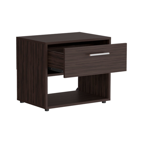 English Elm Beryl Dark Walnut Nightstand with Drawer & Open Shelf — Engineered Wood, Space-Saving Elegant Design B092P286116