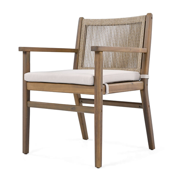 English Elm Christopher Knight Home® - Outdoor Acacia Wood Dining Chairs Set of 2 with Woven Rope Back, Waterproof Cushions, 400lb Capacity Light Brown N779P224995B