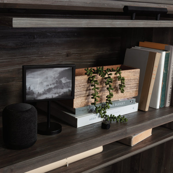 English Elm Hutch, Stylish Brown Finish With Glass Doors - Perfect For Organized Home Office Storage Solutions B356P367799