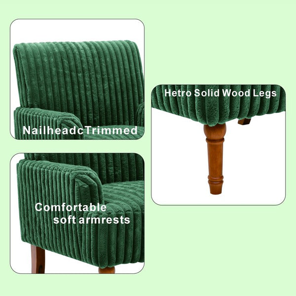 English Elm Modern Wide Wale Corduroy Accent Chair Solid Wood Legs Upholstered Living Room Seat Army Green W5568P445693