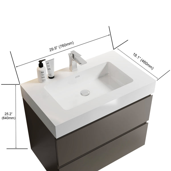 English Elm Alice 30" Gray Floating Bathroom Vanity With Sink - Modern Design, Large Storage & Quiet Soft-Closing Drawers W1865S00005