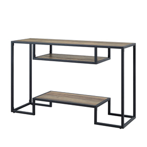 English Elm Idella Rustic Oak Sofa Table with Black Metal Frame, 2 Storage Shelves, Industrial KD Design B2726P272322