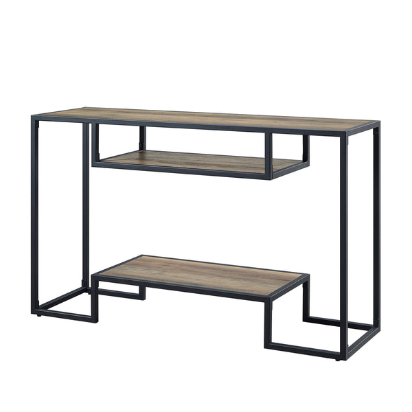 English Elm Idella Rustic Oak Sofa Table with Black Metal Frame, 2 Storage Shelves, Industrial KD Design B2726P272322