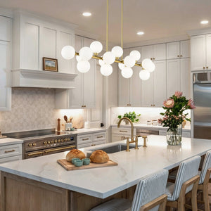 English Elm Pendant Lamp 16 Opal Seeded Glass Shades Gold Frame Farmhouse Dining Island Light Gold+White W5008P466519