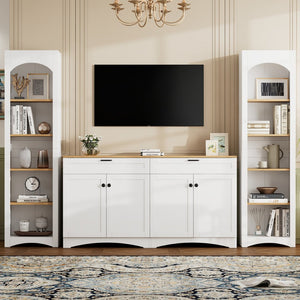 English Elm On-Trend 3-Piece Rustic Farmhouse Tv Stand With Adjustable Shelves & Storage For 70" Tvs, White N721S000045K-GIGA