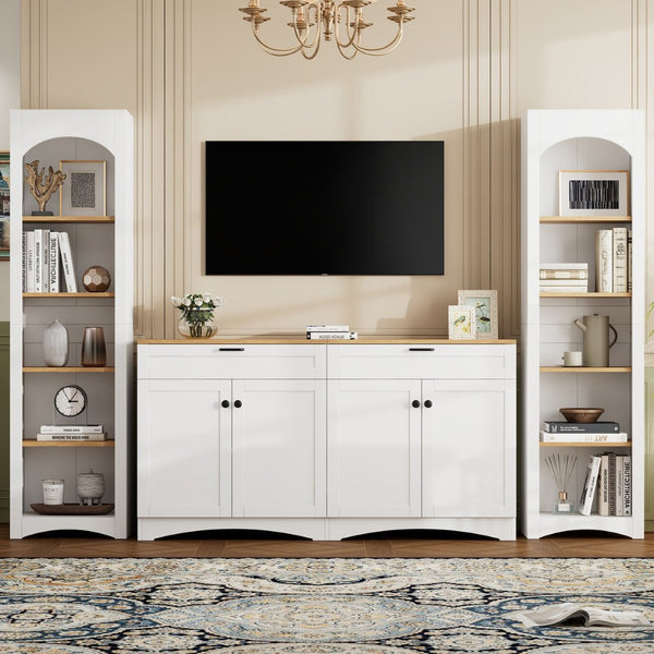 English Elm On-Trend 3-Piece Rustic Farmhouse Tv Stand With Adjustable Shelves & Storage For 70" Tvs, White N721S000045K-GIGA