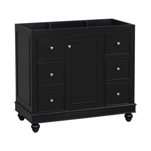 English Elm [Cabinet 36" Black Bathroom Vanity Cabinet Only Solid Wood & MDF Soft-Close Door 4 Drawers Spacious Storage Metal Handles Sleek Modern Design N729P179571B