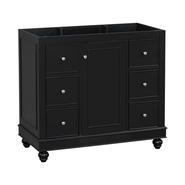 English Elm [Cabinet 36" Black Bathroom Vanity Cabinet Only Solid Wood & MDF Soft-Close Door 4 Drawers Spacious Storage Metal Handles Sleek Modern Design N729P179571B