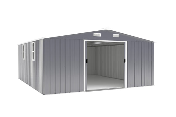 English Elm Campcraft 10x12 Ft Steel Outdoor Storage Shed with Daylight Windows and Weather Resistant Panels Dark Gray W1598S00048