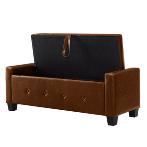 English Elm 48" Storage Ottoman Bench with Tufted Faux Leather Upholstery, Solid Wood Frame & 300lb Capacity Brown W1097P338778