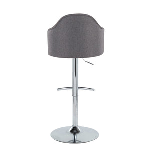 English Elm Ahoy Adjustable Barstool Set Of 2 - Modern Swivel Chrome Base With Grey Fabric For Home Bars & Kitchens B202S00735