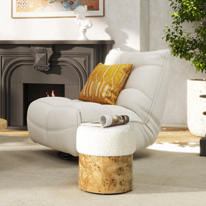 English Elm Nebula Sculptural Boucle Round Ottoman with Three Legged Base for Living Room B2719P238446