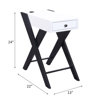 English Elm Fierce Modern White & Black Accent Table with Built-In USB, Pull-Out Drawer, Sleek X-Leg Design B2726P243282