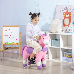 English Elm Qaba Plush Unicorn Ride on Toy with Pedal Wheels Steel Frame for Kids Ages 3 to 6 W2225P229645