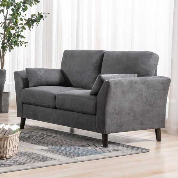 English Elm Damiano Woven Gray Fabric Loveseat with Solid Wood Legs and Pocket Coil Support B2749S00147