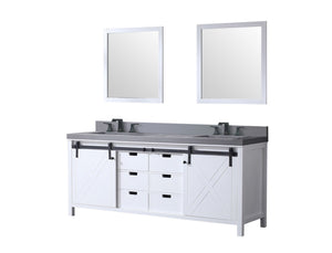 English Elm White Double Bath Vanity With Grey Quartz Countertop, Matte Black Faucets & 30" Matching Mirrors B2731S01074-GIGA
