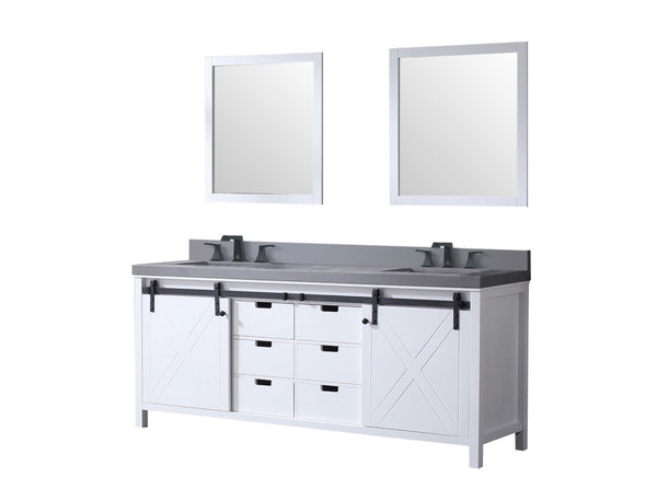 English Elm White Double Bath Vanity With Grey Quartz Countertop, Matte Black Faucets & 30" Matching Mirrors B2731S01074-GIGA