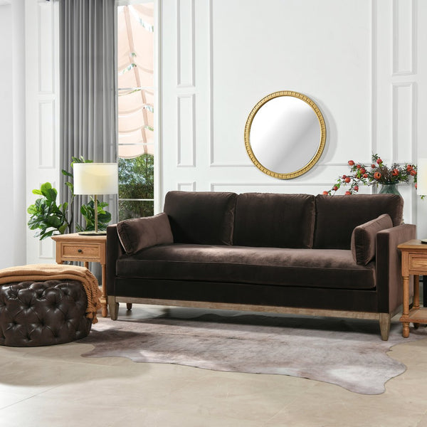 English Elm Jennifer Taylor Home - Knox 84" Modern Farmhouse Sofa In Deep Brown Velvet - Family-Friendly Comfort & Style For Your Home B2719P238332
