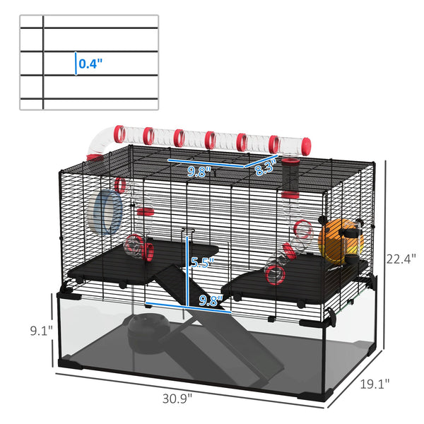English Elm Pawhut Multi-level Small Animal Habitat with Glass Base Wire Enclosure and Accessories W2225P173816