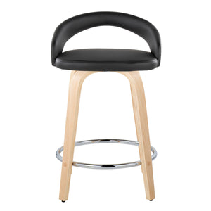 English Elm Fixed-height Swivel Counterstools Natural Wood Faux Leather Chrome Footrest Set B202S01755