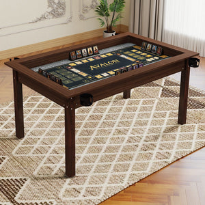 English Elm 63" Convertible Board Game Dining Table Solid Pine Legs Leatherette Mat Seats Six W1120P338188
