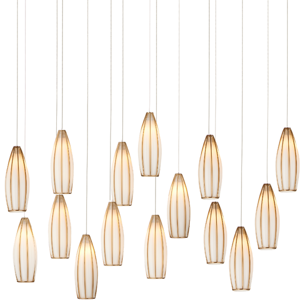 Parish 15-Light Rectangular Pendant - Stunning Antique Brass & White Glass, Effervescent Design