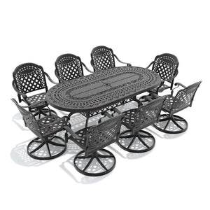 English Elm 9-piece Cast Aluminum Outdoor Dining Set Oval Table Swivel Chairs Patio Seats 8 W1710S00324