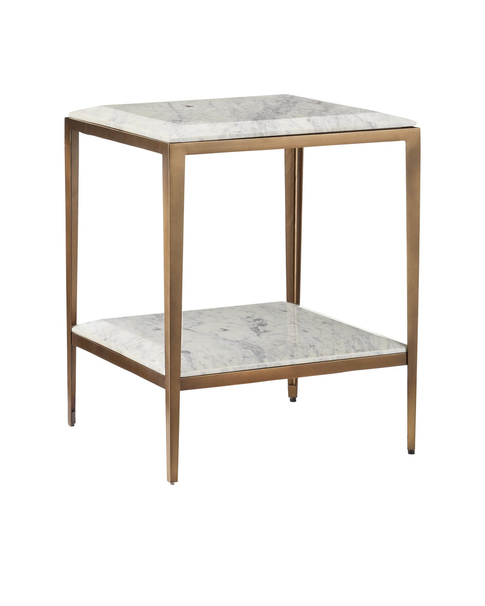 Currey & Company Oblique Marble Side Table - Elegant Antique Brass Frame With Floating White Lilac Marble Charm White White Lilac Marble ,Iron ,Engineered Wood 4000-0236-currey-company