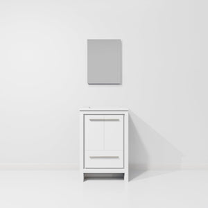 English Elm White Bath Vanity 24" W x 20" D with White Quartz Top, Soft-Close Storage & 18" x 24" Mirror B2731S01477