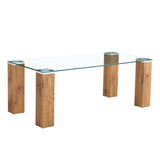 English Elm Glass-Top Coffee Table,Tea Table, With Mdf Legs - Stylish Blend Of Elegance and Durability 44.9"*21.7"*16.9"