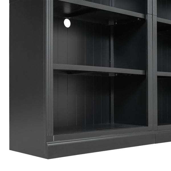 English Elm 83.4" Tall Wood Bookcase with LED Light Strip, 5-Tier Adjustable Shelves, Cable Hole, Modern Black Storage Organizer N751S246934B