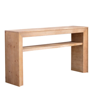 English Elm Rustic Farmhouse Console Table with Open Shelf Natural Wood Grain Entryway Accent W2729P270743