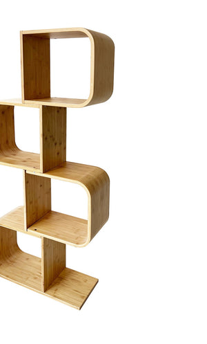 English Elm Modern Bamboo Diagonal Shelf Unit for Living Room — Contemporary Vertical Display, Space-Saving Organizer Natural 17 L x 11 W x 37 H B2741P342793