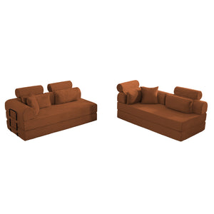 English Elm L Shaped Corduroy Sectional Sofa Converts to Sleeper Bed Space Saving Modular Couch Orange W5532S00004