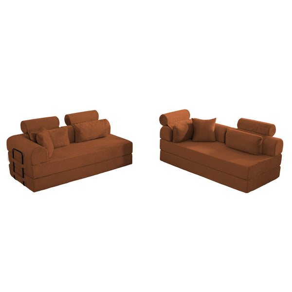 English Elm L Shaped Corduroy Sectional Sofa Converts to Sleeper Bed Space Saving Modular Couch Orange W5532S00004
