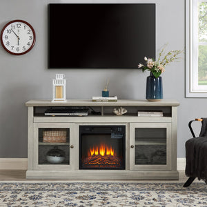 English Elm Contemporary Stone Gray Media Console with Electric Fireplace Insert for Living Rooms W2275S00042