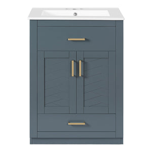 English Elm 24" Stylish Blue Bathroom Vanity With Ceramic Sink, 2 Storage Doors & Tip-Out Drawer For Organization N710P341037C
