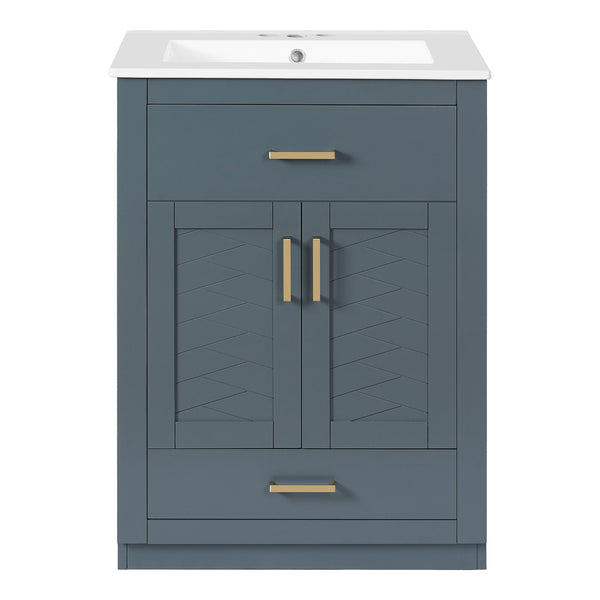 English Elm 24" Stylish Blue Bathroom Vanity With Ceramic Sink, 2 Storage Doors & Tip-Out Drawer For Organization N710P341037C