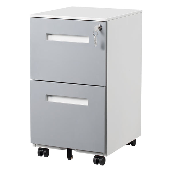 English Elm 2 Drawer Rolling Metal File Cabinet Locking Under Desk Storage for Home Office W124770978