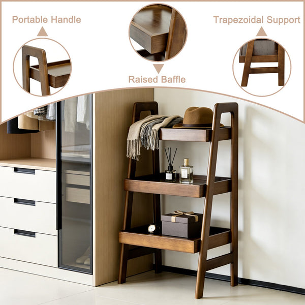 English Elm 100% Solid Wood Three Tier Ladder Shelf Freestanding Bookcase for Bedroom or Office W3204P445671