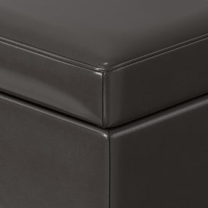 English Elm Afton Upholstered Storage Ottoman Bench in Midnight Faux Leather with Lift-Top Storage & Hinge Safety Dark Brown B136P159231