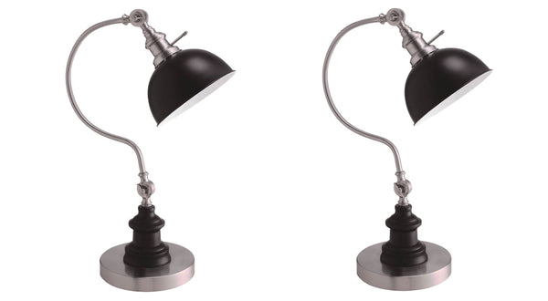 English Elm Industrial Table Lamp Vintage Industrial Stain Metal with Circular Base Curved Stem 22" Height Ambient Lighting Nickel 13 L x 6 W x 18 H B2741P317239