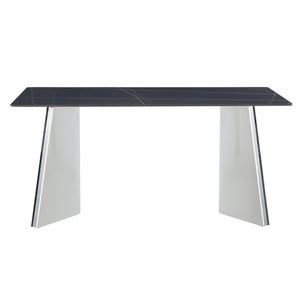 English Elm 63"x31.5x30" Marble Slab Rectangular Dining Table with Sculptural Butterfly Stainless Legs Black,Silver W1151S04576
